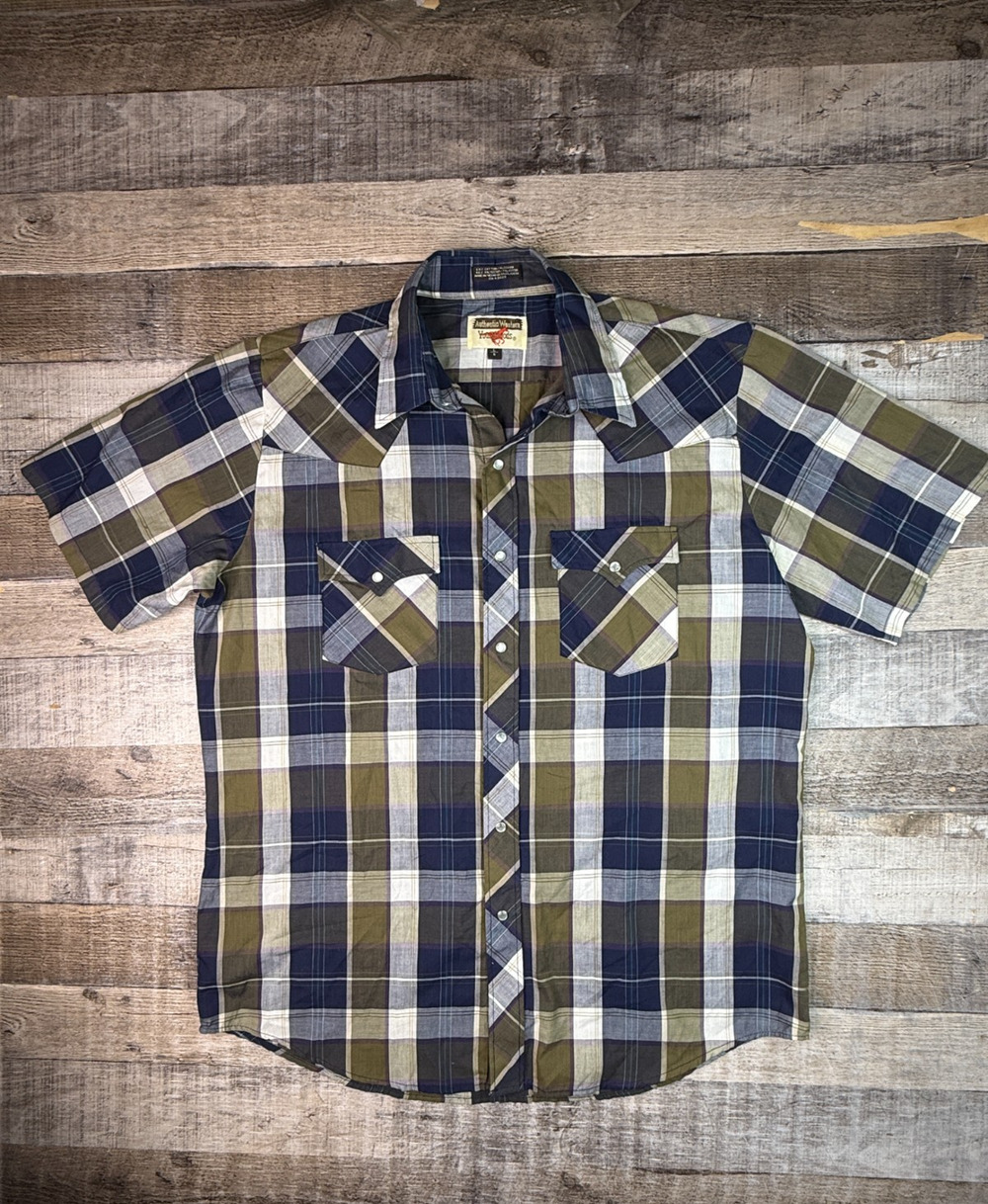 Authentic Western Youngbloods Plaid Pearl Snap Shirt Brown Men's L Rodeo 90s